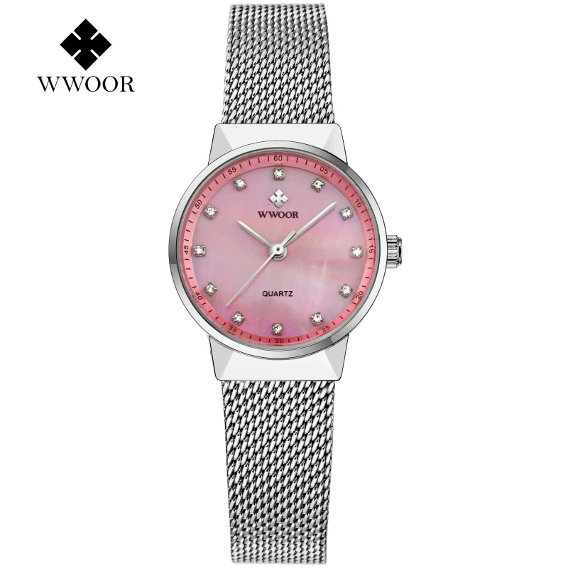 Женские Водонепроницаемые часы WWOOR брендовые ультратонкие кварцевые наручные с
