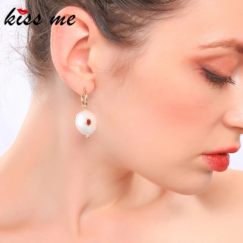 Kissme изысканный культивированный жемчуг мозаика Красный Кристалл Висячие серьги для женщин Подарки Золотой цвет латунь модные ювелирные изделия аксессуары