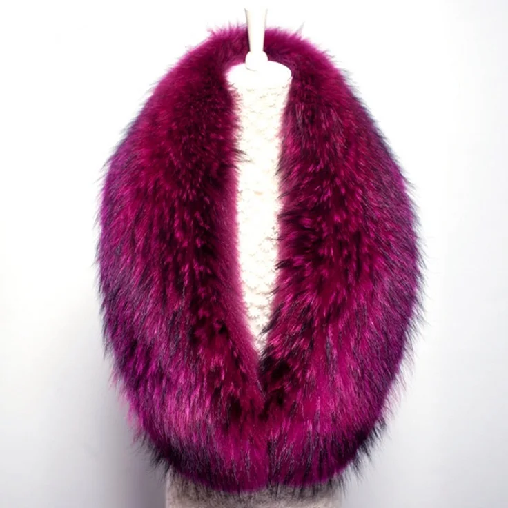 Raccoon Rose Red NGSG новое поступление натуральный мех шарф из песца черный 120 см Королевский синий женский натуральный мех енота шарфы мода супер меховой воротник - Цвет: Raccoon Rose Red
