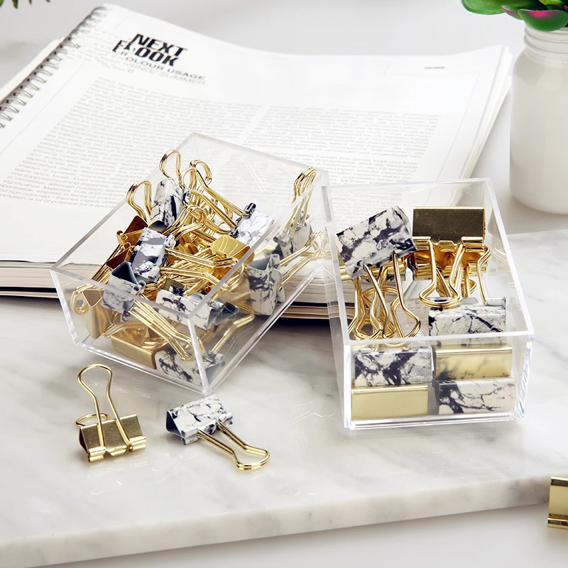 2020 Marble Gold Metal Binder Clips Document Paper Long Tail with Clip Holder New Office Accessories School Supplies |