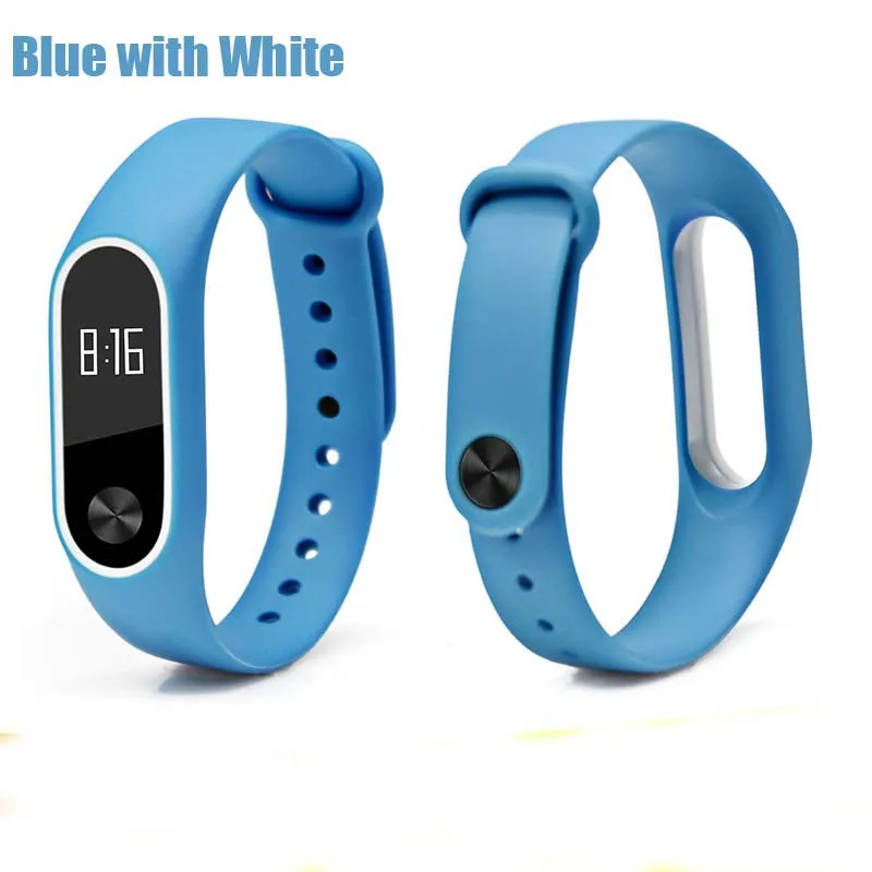 Цветной браслет mi Band 2, силиконовый ремешок, двойной цветной сменный ремешок для часов, ремешок для Xiaomi mi, 2 браслета - Цвет: Blue white