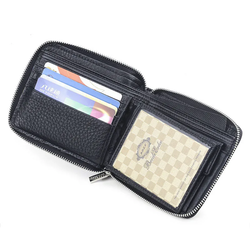 Black Real Genuine Leather Wallet Men Zipper Handbag Business Credit Cards Holder Coins Pures Billetera Monedero portefeuille | Багаж и