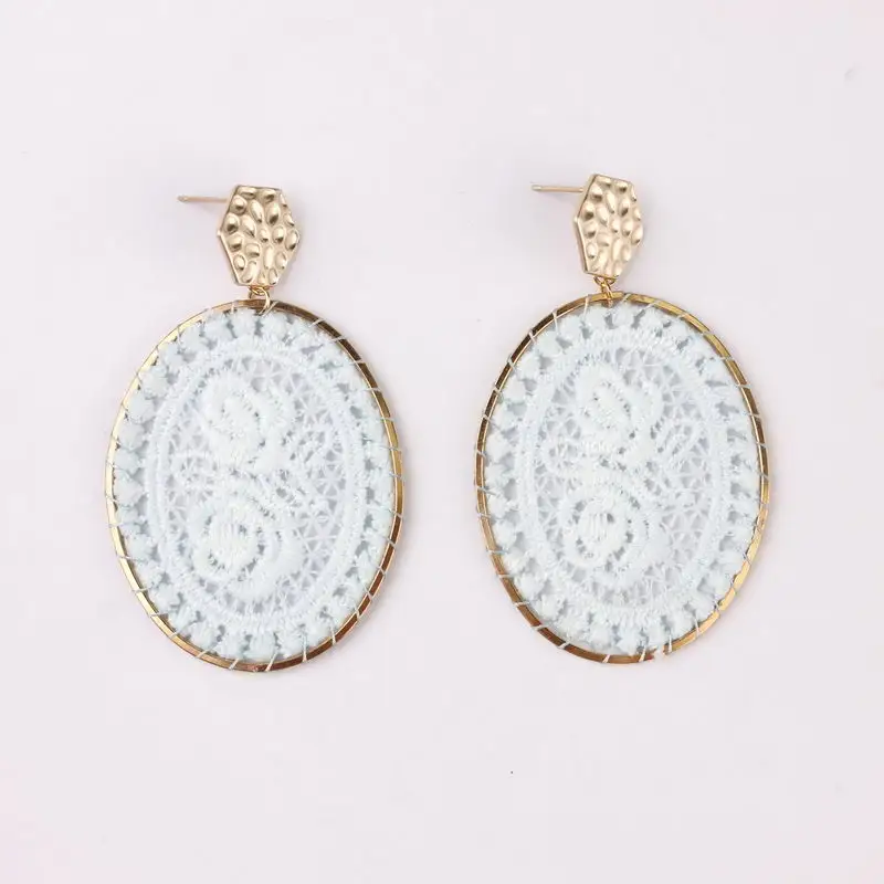 Light Blue ZWPON модные овальные кружевные цветочные плетеные серьги для женщин геометрические тканевые серьги ювелирные изделия - Окраска металла: Light Blue