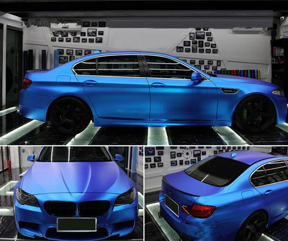Виниловая пленка для автомобиля SUNICE 50*152 см матовая голубая атласная хром