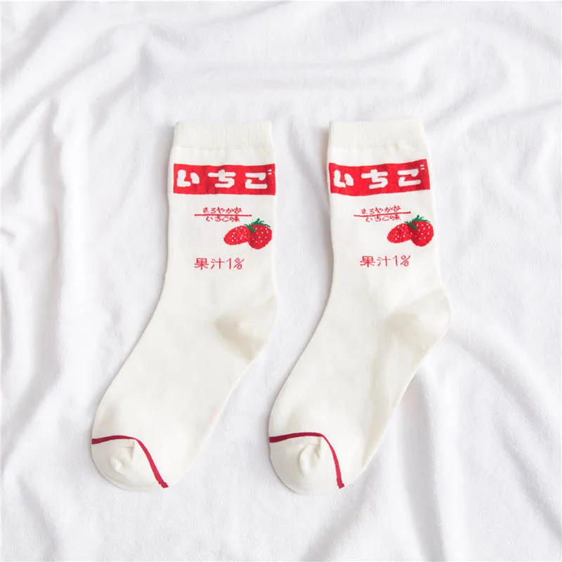 White Socks Японские Харадзюку милые белые забавные носки с мороженым Клубничные жаккардовые носки с фруктовым соком Meias кавайные носки женские Skarpetki Sokken - Цвет: White Socks