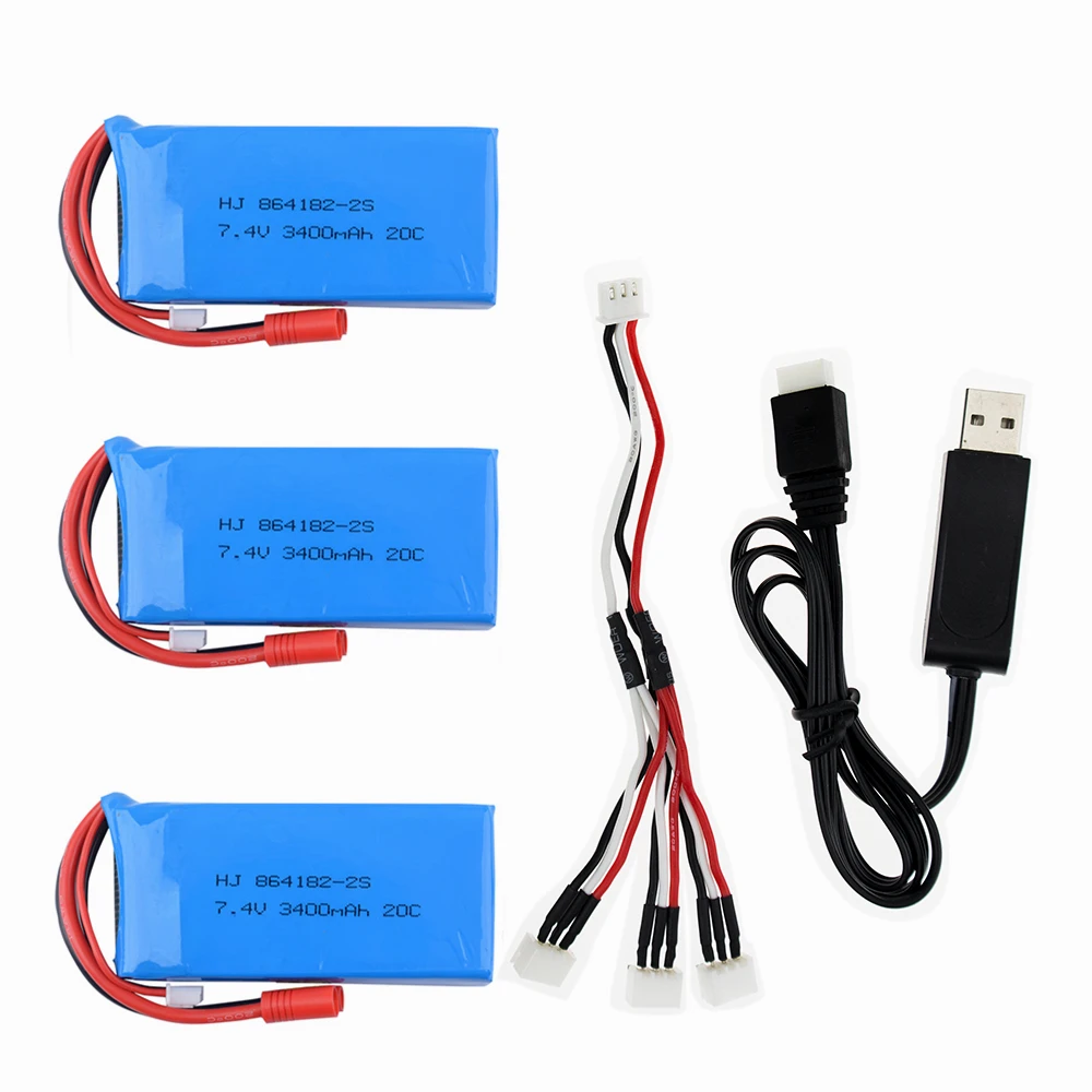 3 шт. обновленная батарея 7 4 В 3400 мАч 20C lipo 2S с зарядным устройством для батарей Syma