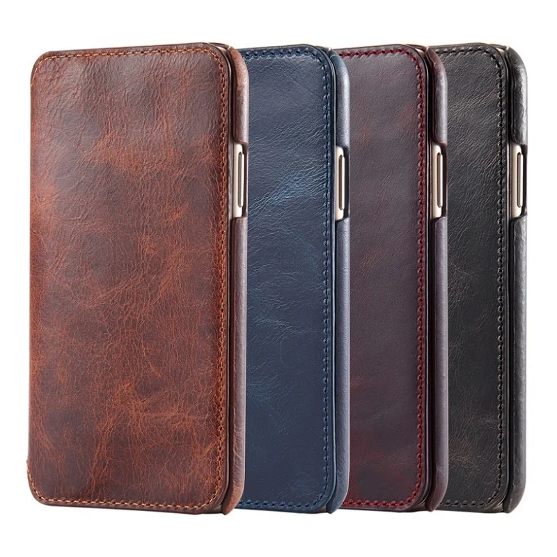 solque real genuine leather flip cover case for iphone se2 se2020 7 8 plus phone vintage luxury men thin slim book wallet cases free global shipping