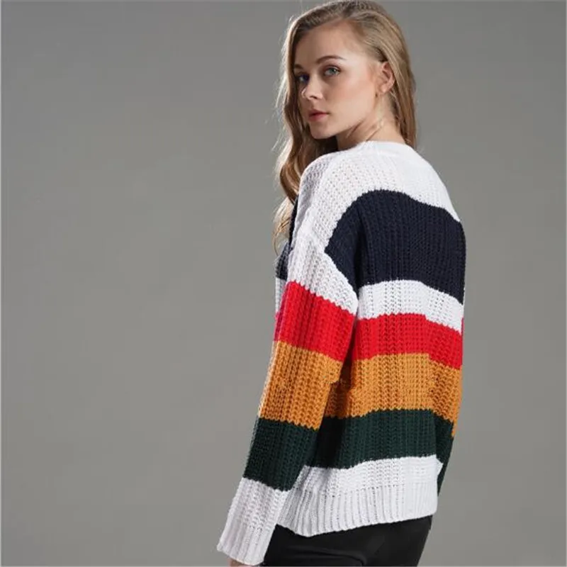 WKOUD 2019 Winter Women Clothes Fashion Striped Printed Sweaters Sexy Long Sleeve OL Knitted Pullovers New Streetwear Y8055 | Женская