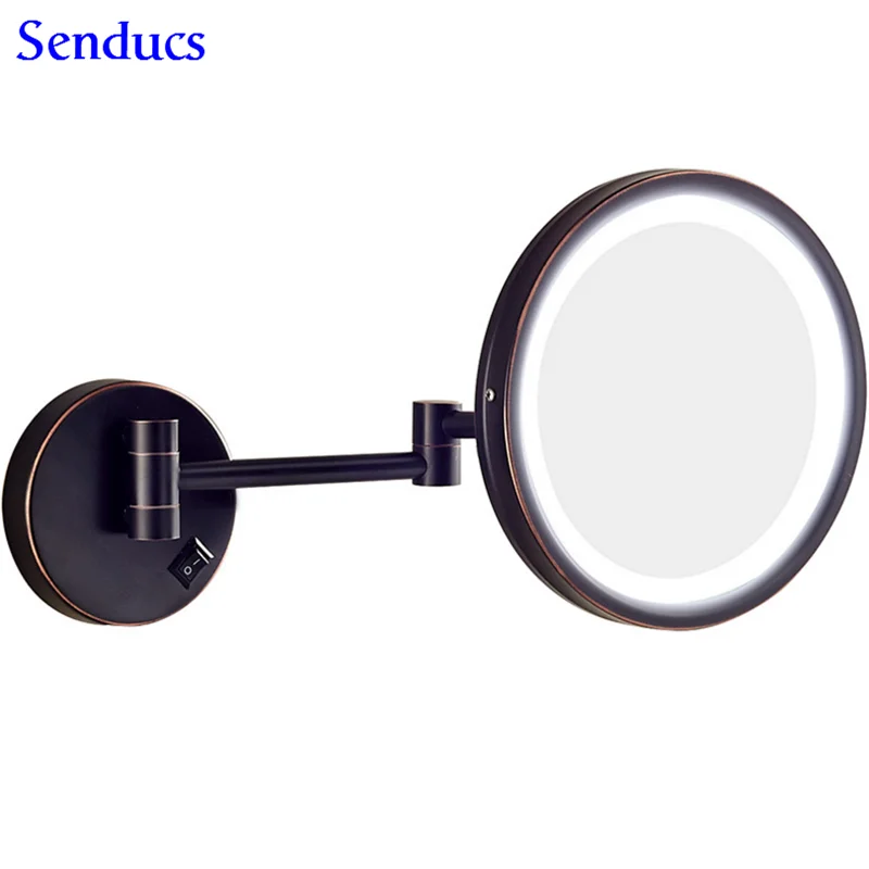 Senducs Led зеркало для ванной, черное зеркало для ванной, 8,5 дюймов, косметическое зеркало, 3x увеличительное черное Латунное зеркало для ванной комнаты - Цвет: black