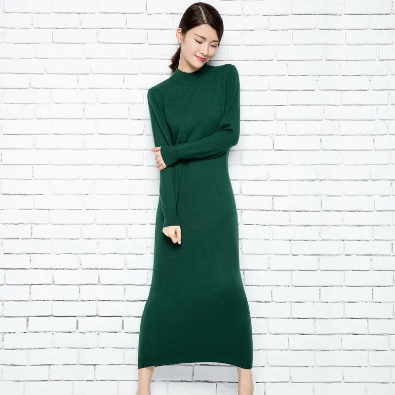 Осень/Зима 2019 элегантное женское офисное платье модный длинный свитер с круглым
