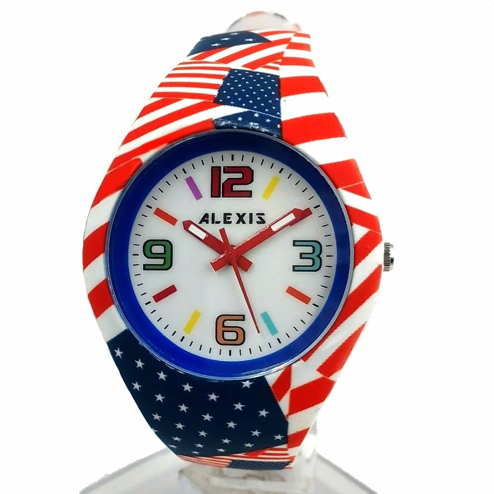 

Alexis Women Analog Quartz Round Wrist Watch Japan PC21J Movement Red Soft Silicone Band White Dial