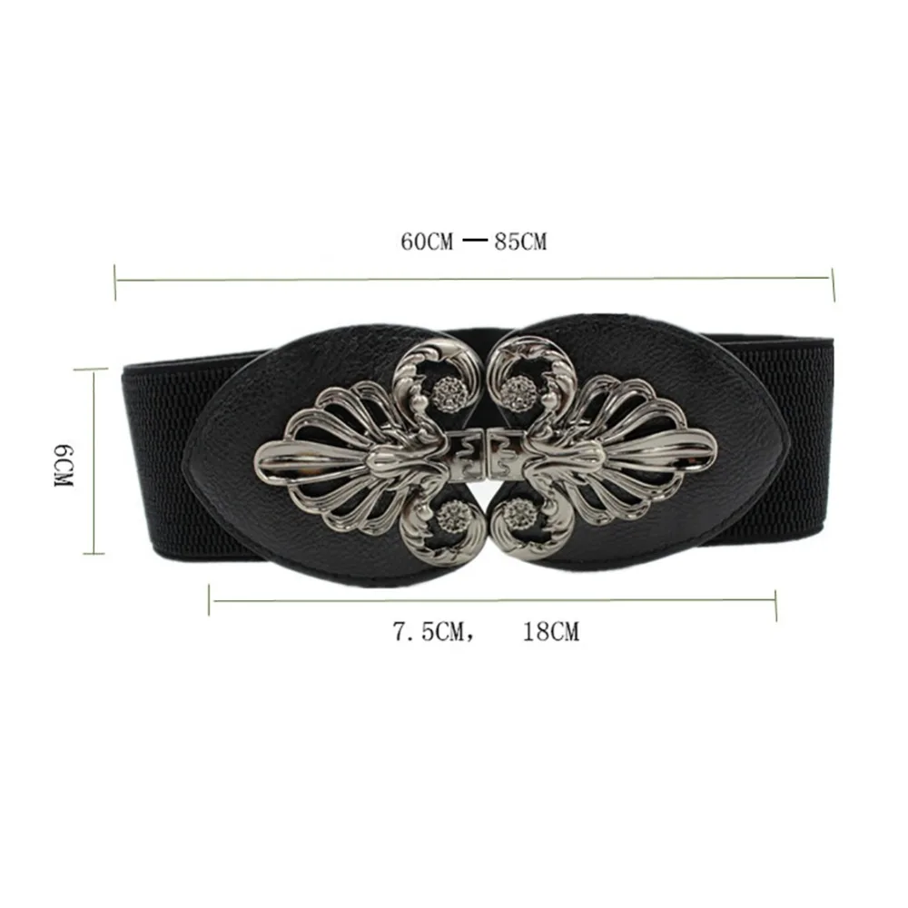 New Vintage Design Belt For Women Diamond Buckle Wide Elastic Stretch Waist Female PU Leather Fashionable | Аксессуары для одежды