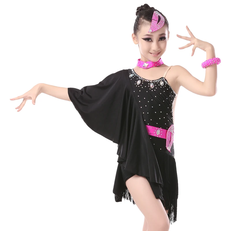 Девушки дети рукав летучая мышь для латио американских танцев с бахромой Юбки