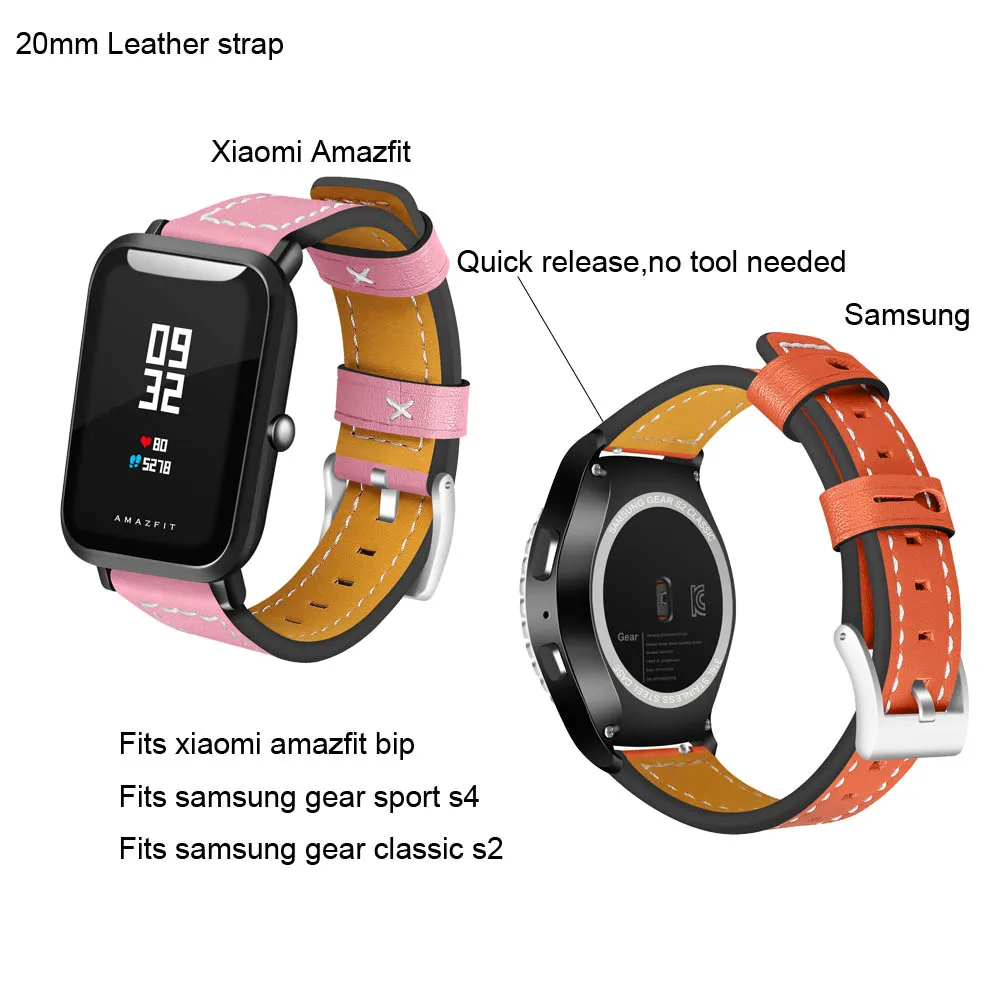 20 мм браслет ремешок для Xiaomi Huami Amazfit Bip GTS GTR 42 мм ремешок для часов Amazfit Pace Stratos 2 GTR 47 мм кожаный ремешок для часов