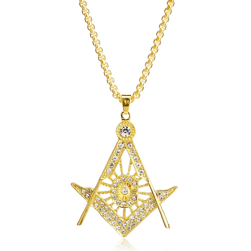 MQCHUN ожерелья в стиле хип хоп золотого и серебряного цвета масонские Freemason сверкающие с компасом G подвески
