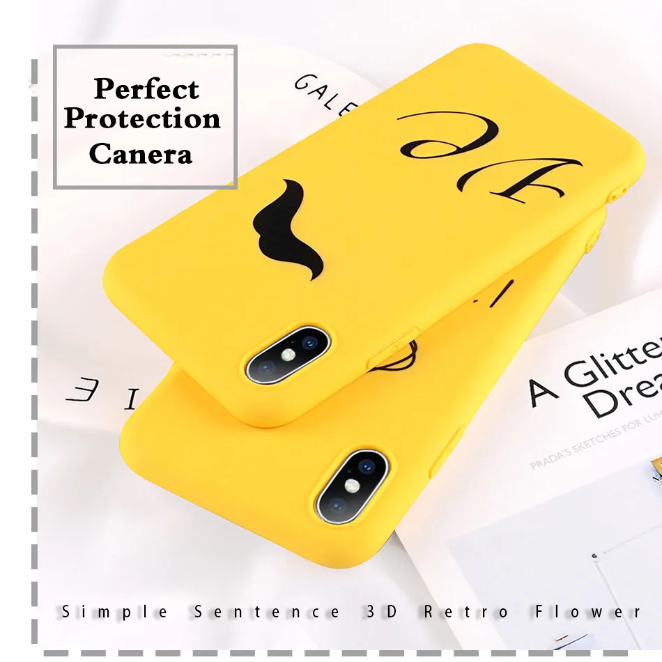 Чехол для телефона KJOEW для iPhone 11 Pro Max 6 6S 7 8 Plus X XR XS MAX Милая мультяшная борода да буква Желтая Мягкая ТПУ задняя крышка Couqe
