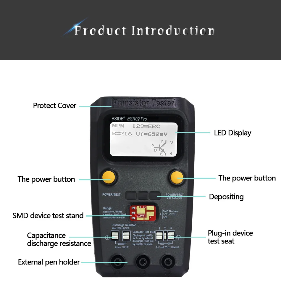 Upgrad Version BSIDE Digital Transistor Multi-purpose Tester Diode Triode Capacitance Resistor Meter MOS/PNP/NPN SMD | Инструменты