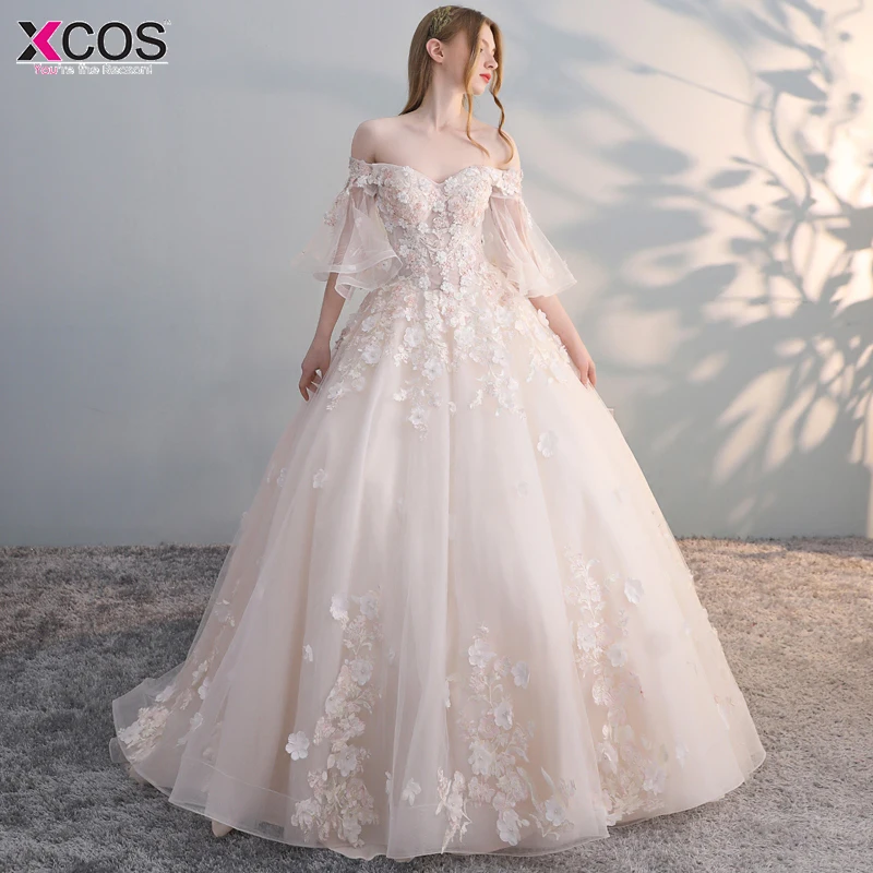 XCOS бальное платье Свадебные платья 2018 новые съемные шлейф аппликационные