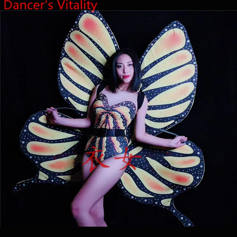 Костюм для выступления "Открытие Шоу Пати" женского певца, Ди-джея, танцовщицы на шесте, джаза "Маленькая Пчела" с крыльями бабочки на спине.