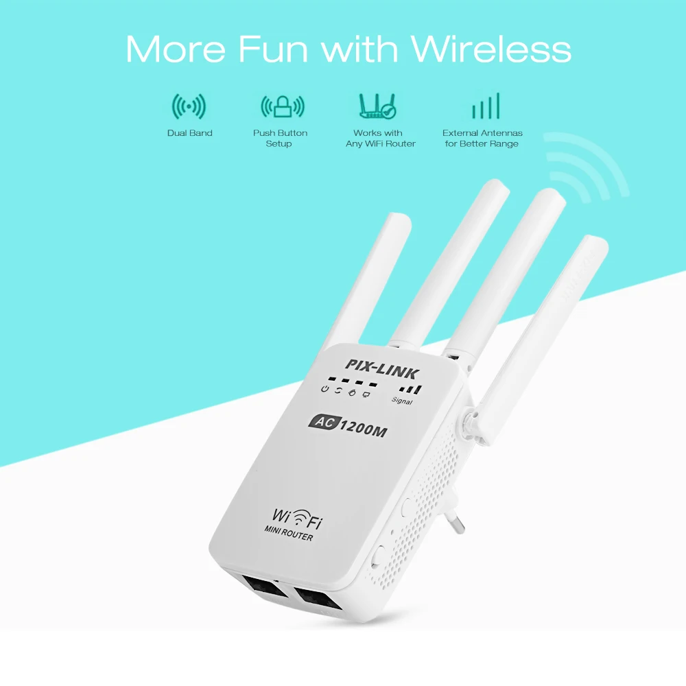 

AC1200 Wireless Mini Router AP Wifi Repeater Long Range Extender Booster Dual Band 2.4G/5GHz English Firmware EU US AU Wall Plug