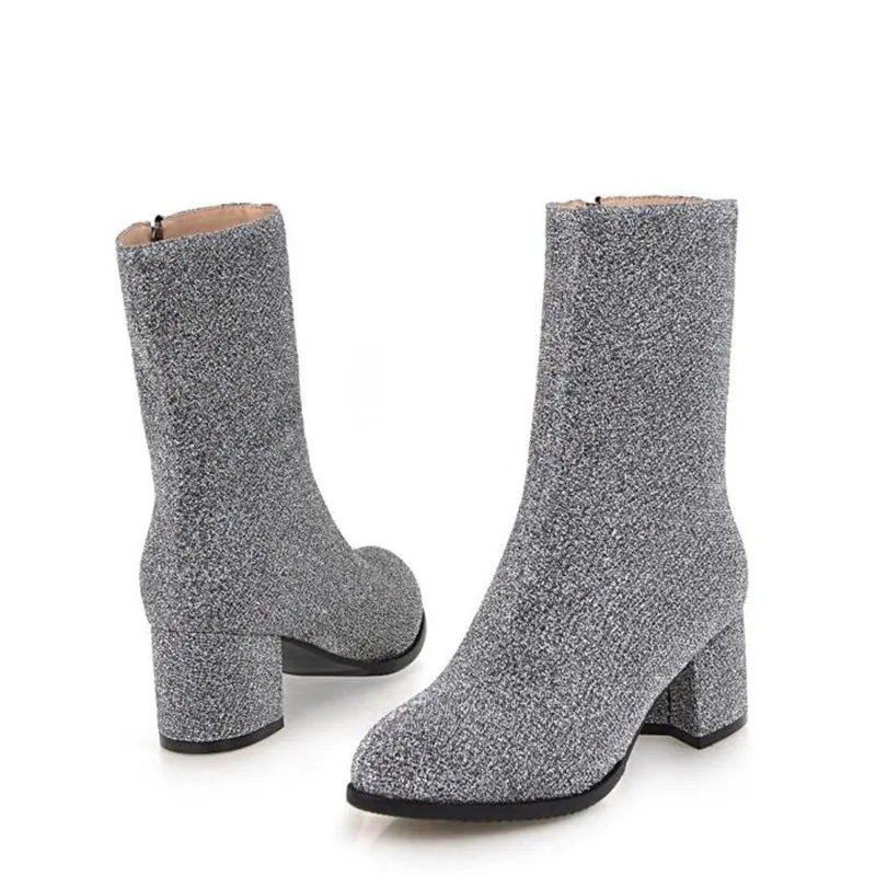 winter New pattern fashion Round head black sexy Elastic force Thin leg Boots Square following Add wool Keep warm Women Boots