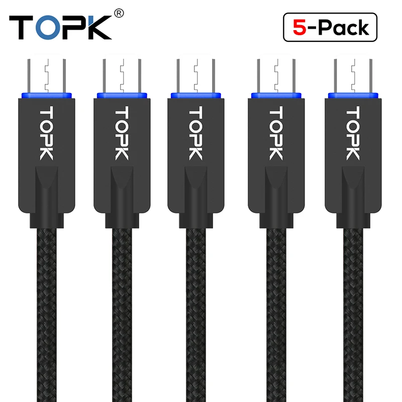 Кабель Micro USB TOPK [5 шт. в упаковке] usb кабель для синхронизации данных из цинкового