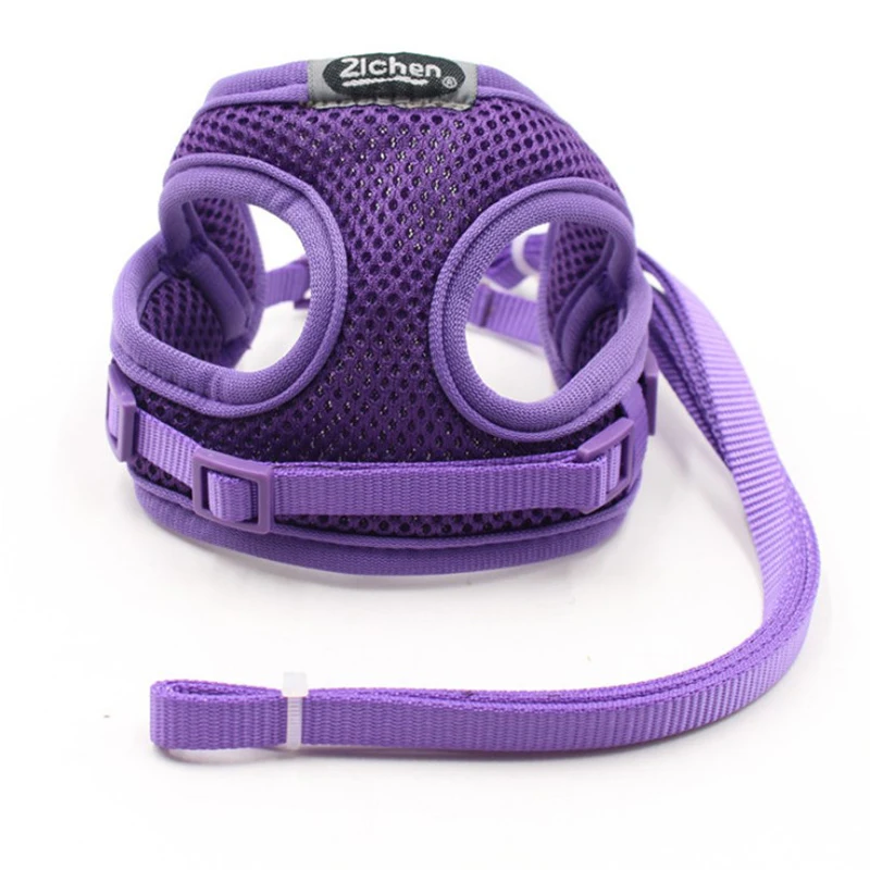 Purple Комфортный поводок для собак, кошек, домашних животных, Регулируемый жилет, поводок для прогулок, поводок для щенков, дышащая сетка, поводок для маленькой собаки котята, gato perro - Цвет: Purple