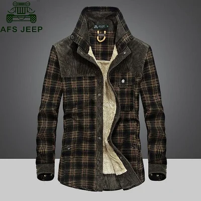 Light Army Green Зимняя шерстяная флисовая рубашка в стиле милитари для мужчин толстые теплые мужские клетчатые вельветовые повседневные рубашки Camisa masculina Chemise homme Прямая поставка - Цвет: Light Army Green