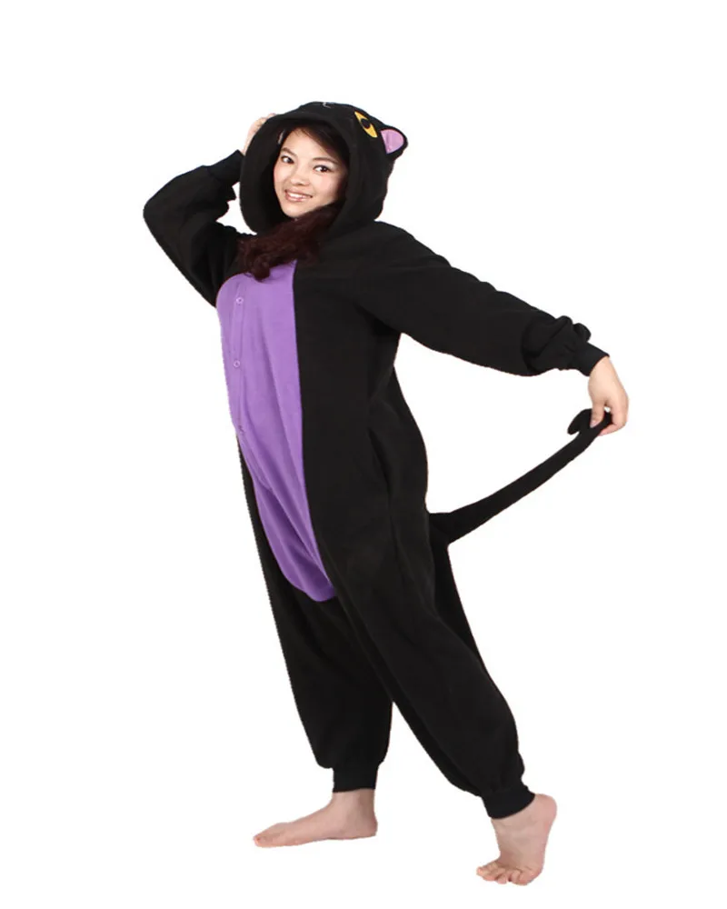 Зимняя теплая Пижама-комбинезон в виде животного женская черная ночная пижама