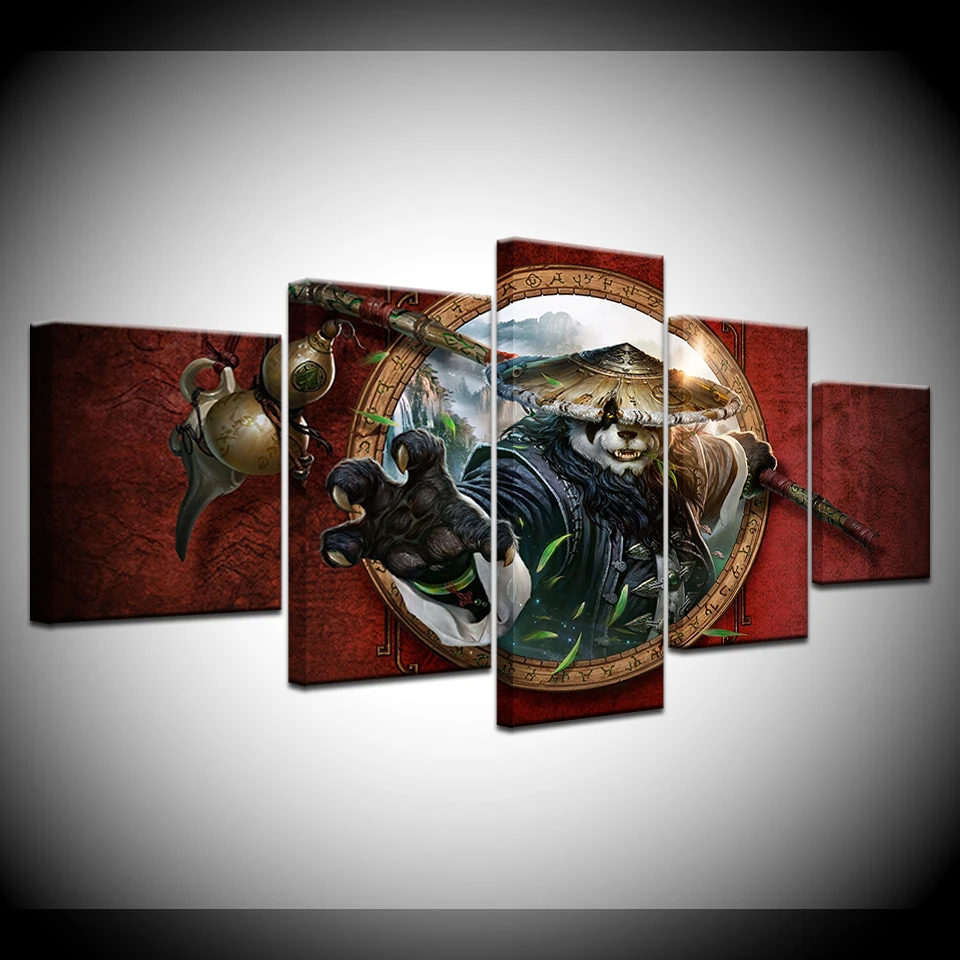 

Cartoon Kungfu Panda Painting On Canvas Prints Home Decoration 5 Panel Wall Art Paintings Oil Pictures Decor Living Room Poster