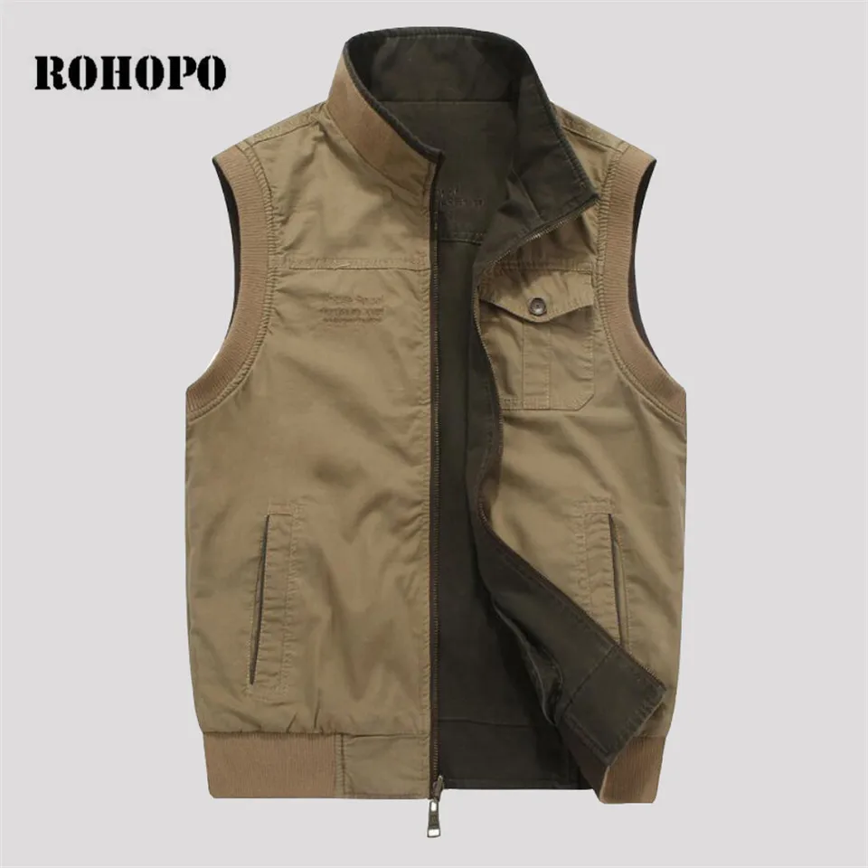ROHOPO 6XL/7XL/8XL плюс размер Чистый хлопок военный жилет человек двухсторонний 100%