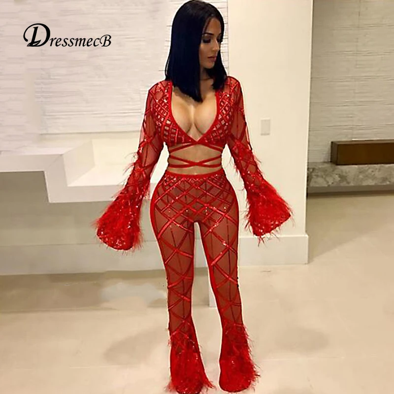 DRESSMECB 2018 Новый Модный женский комбинезон Дамский Сексуальный Комбинезон с