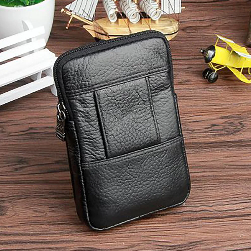 

High Quality Cell/Mobile Phone Men Waist Pack Bag Pocket Cigarette Case Purse Genuine Leather Real Male Hip Bum Belt Fanny Bag
