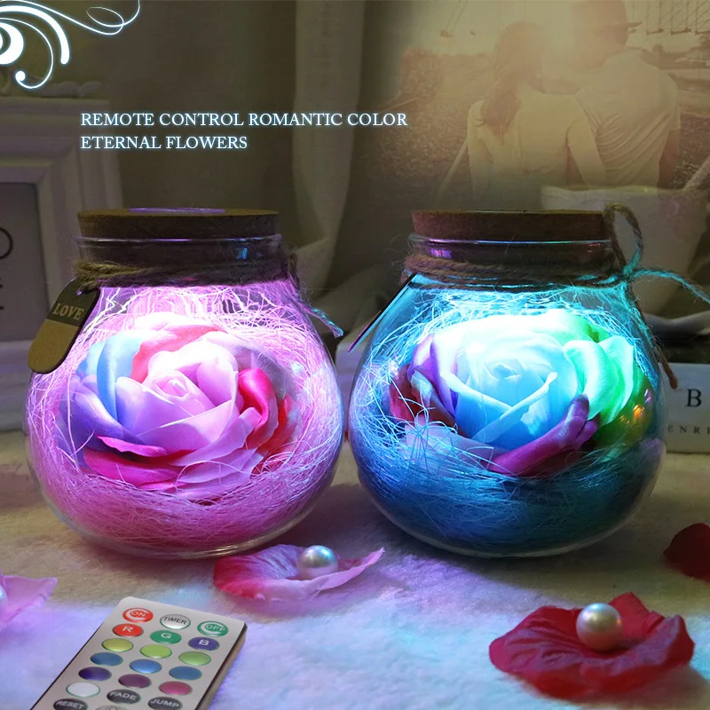Светодиодная RGB Роза Лампа цветок бутылка светильник с дистанционным