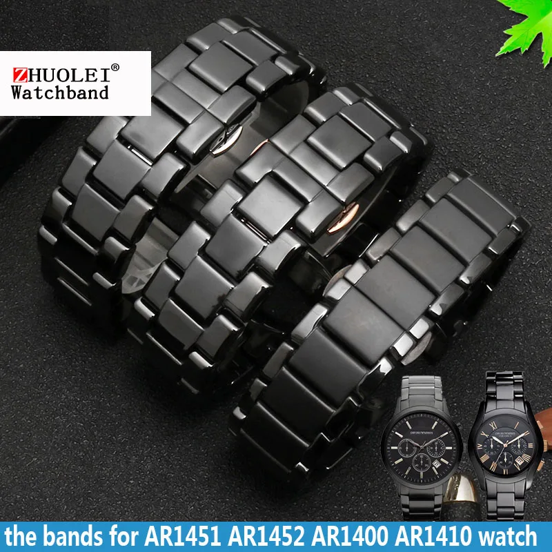 high quality ceramics watchband for AR1451 AR1452 AR1400 AR1410 watch straps with stainless steel butterfly clasp 22mm 24mm