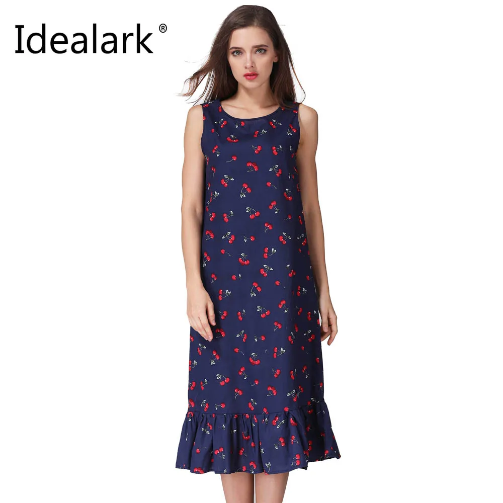 Idealark 100% хлопок Новый 2017 Лето весна Для женщин длинное платье без рукавов