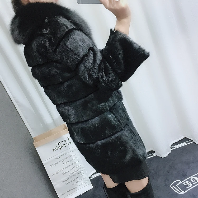 Женское пальто 2019 с меховым воротником из натурального меха Женская куртка