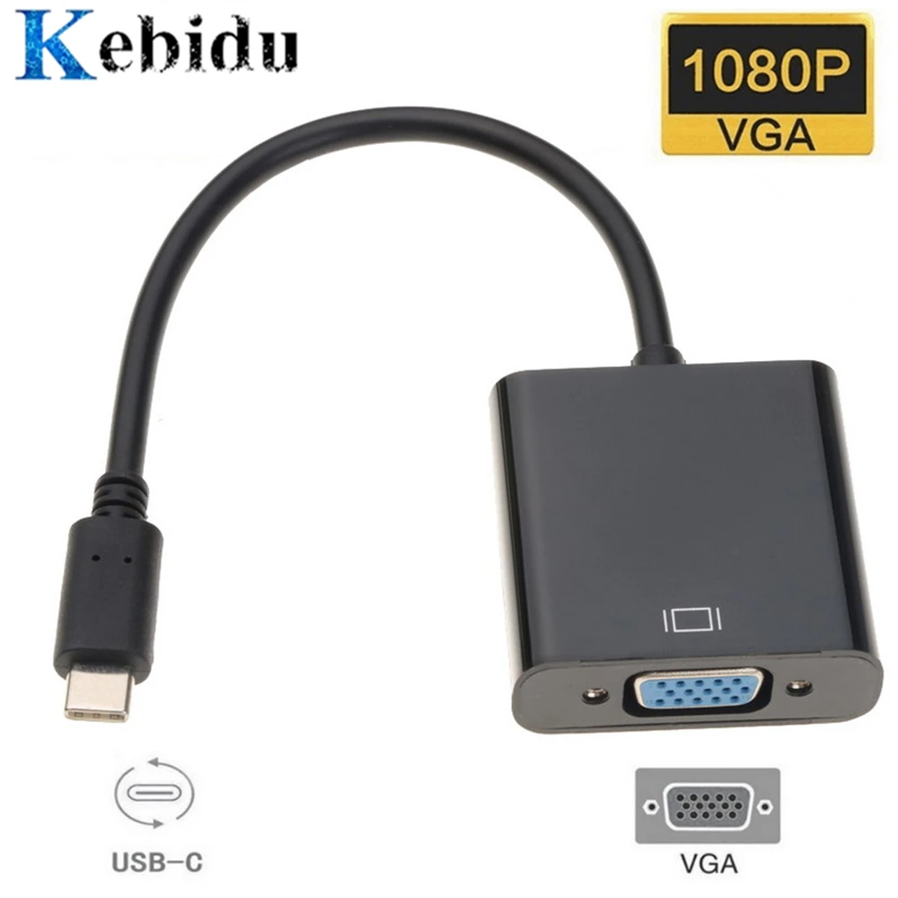 Кабель адаптер kebidu с USB Type C на VGA переходник 3 1 типа папа мама для Macbook Chromebook Pixel