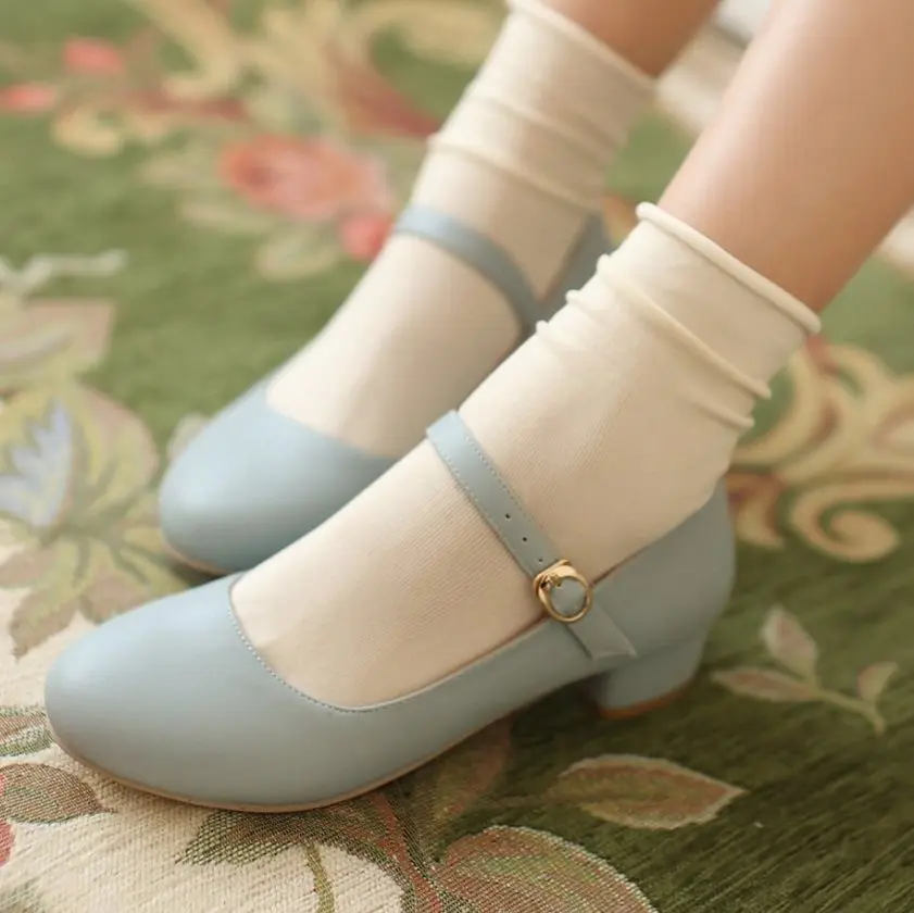 REAVE CAT/Женская обувь с пряжкой; Sapatos femininos; большие размеры 34-43; сезон весна-лето; женские босоножки на среднем каблуке; модная повседневная обувь; цвет синий, бежевый; QL4861 - Цвет: Blue
