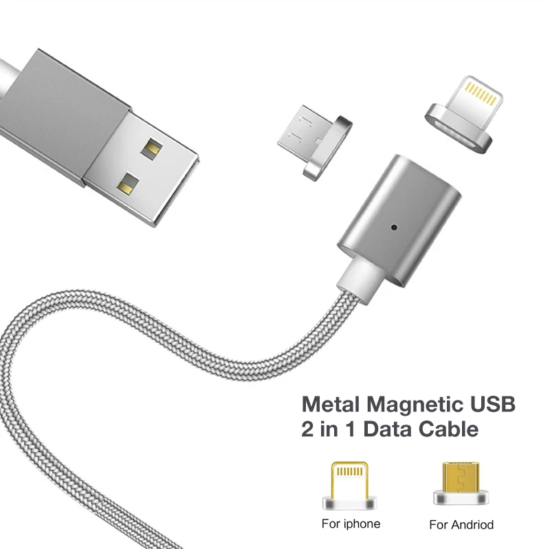 2 в 1 Магнитный нейлоновый плетеный кабель Lightning Quick Charge для iphone 8 Plus ipad 4 Xiaomi Note3 5A