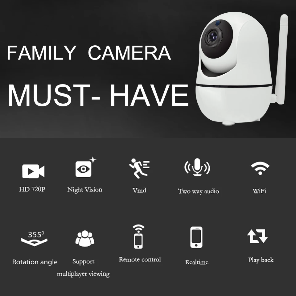 OUERTECH Двусторонняя аудиосвязь с ночным видением 720P беспроводная Поворотная умная