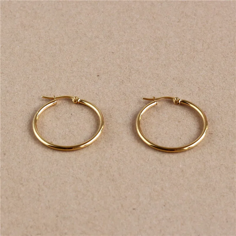

30mm Titanium 316L Stainless Steel Circle Hoop Earrings Gold-color Vacuum Plating No Fade Anti-allergy