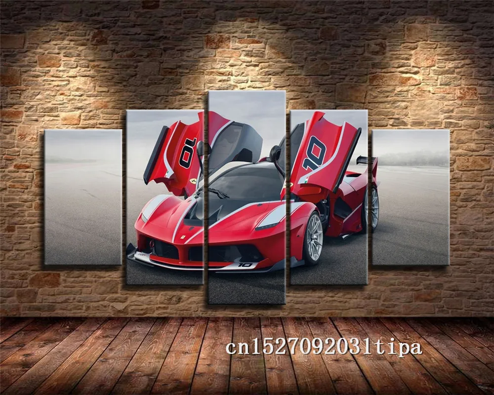 Спортивный автомобиль Ferrari 5 панель абстрактная настенная живопись маслом плакат напечатанная Картина на холсте картины для гостиной домашний декор