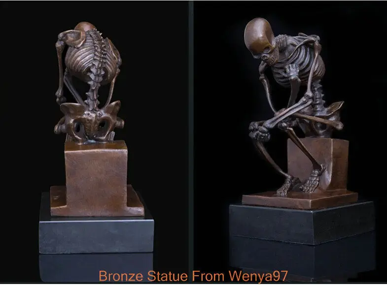 SS Art Deco Sculpture Skeleton Skull The Thinker Bronze Statue Signed ## QQ | Дом и сад