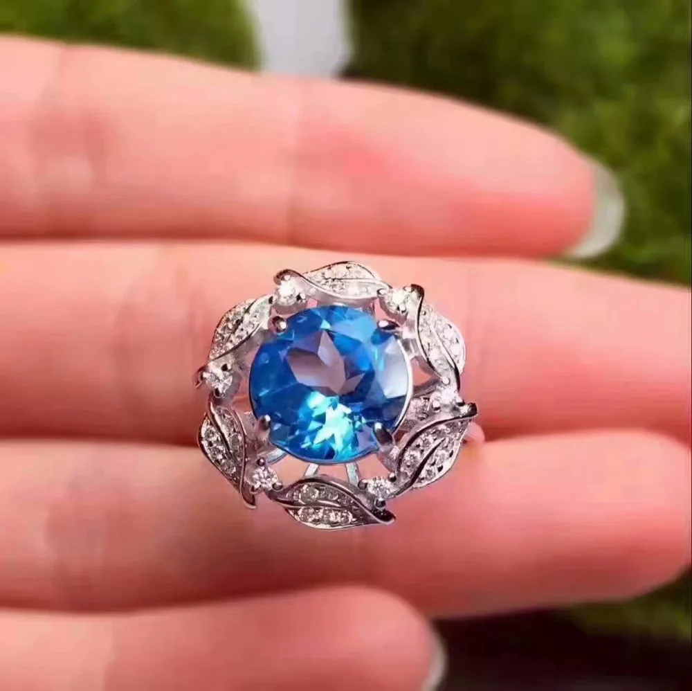 Женское кольцо из серебра 925 пробы с голубым топазом 10 мм|fine jewelry|gemstone jewelrygemstone rings