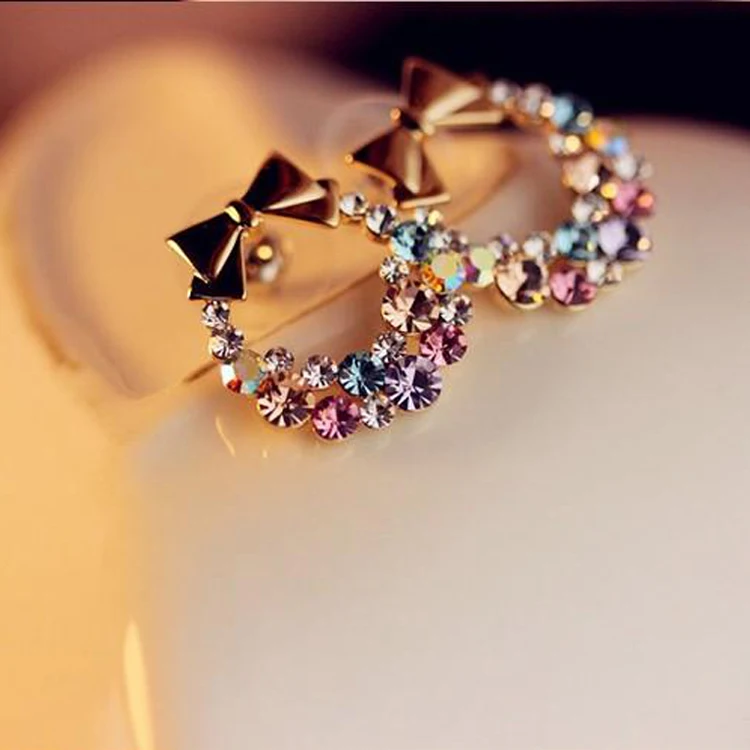 Ретро бант Красочные Стразы сплав Женская Сережка гвоздик|stud earrings|women stud earringsearring