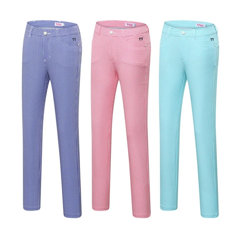 Women Plaid Golf Clubs Pants Women Sports High Elasticity Trousers Slimming Breathable Tennis Training Clothing D0966