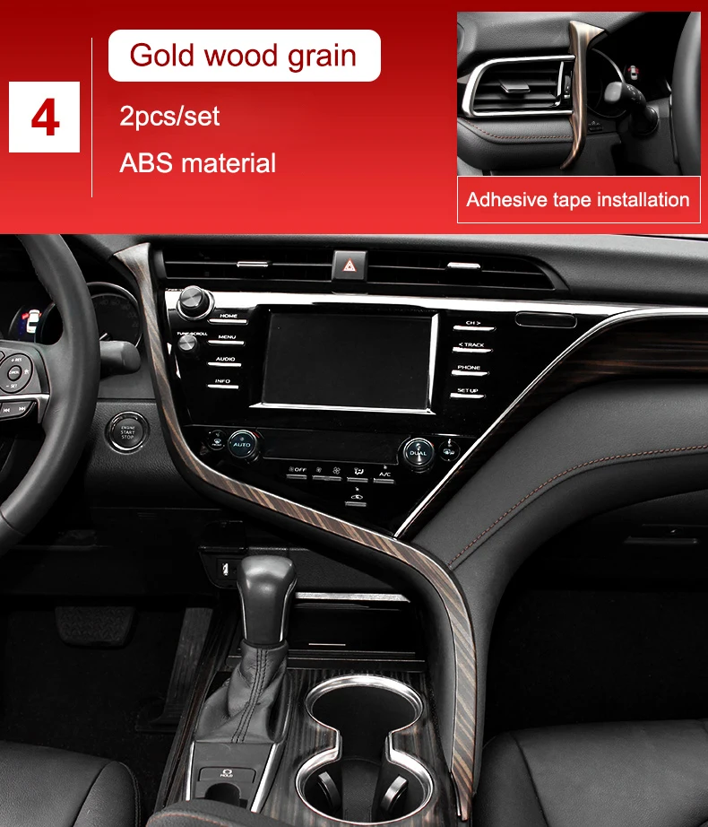 QHCP ABS автомобильная лента для приборной панели левая вентиляционная розетка декоративная наклейка дерево зерна углеродного волокна стиль для Toyota Camry
