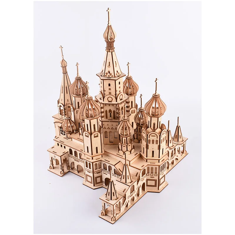 Персональная коллекция выставочная сувенирная Модель здание 3D деревянная сборка головоломка Василия Блаженного собора, Россия