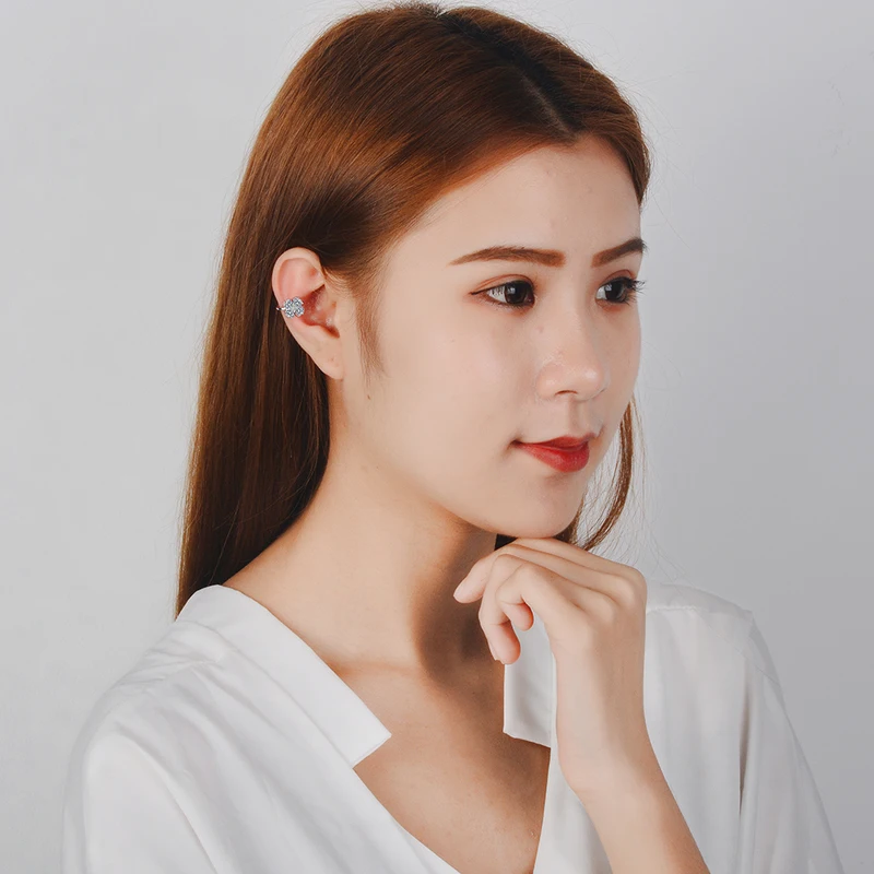 

Everoyal Vintage Sterling Silver 925 Earring For Women Accessories Latest Crystal Clover Girl Clip Earrings Jewelry Female Bijou
